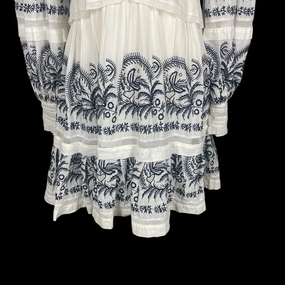 Ulla Johnson Bridget Embroidered  Tiered Mini Dress Womens 2 Victorian Boho - Picture 5 of 11